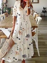 Floral V-neck Half Sleeve Loose Fit Maxi Dress