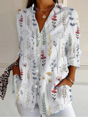 Botanical Pattern Loose Casual Shirt Collar Comfy Shirt