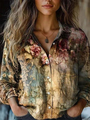Vintage Shawl Collar Long Sleeve Loose Shirt