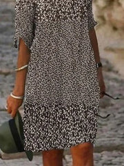 Floral V Neck Half Sleeve H-Line Casual Mini Dress