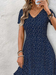 Polka Dot V-neck Short Sleeve Elegant Midi Dress