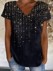 Gradient Pattern V Neck Loose Casual T-Shirt