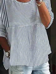 Casual Loose Striped Crew Neck Tunic Blouse