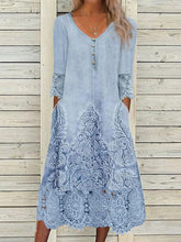 Lace Casual Asymmetrical Random Print Midi Dress