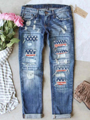 America Flag Pockets Regular Fit Independence Day Straight Jeans