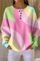 Women's Casual Crew Neck Abstract Waffle Sweatshirt
