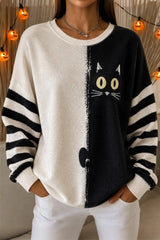 Women Casual Striped Crew Neck Long Sleeve Sweater