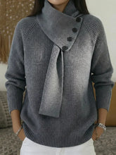 Solid Color V-neck Long Sleeve Casual Pullover Sweater With Detachable Scarf