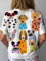 Whimsical Dog Print Short Sleeve Top