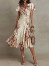 Multicolor Floral Print Short Sleeve Midi Dress