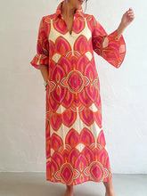 Bold Geometric Print Bell Sleeve Maxi Dress