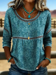 Vintage Casual Round Neck 3/4 Sleeve Blouse