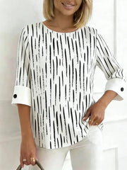 Modern Round Neck Abstract Print 3/4 Sleeve Top