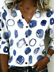 Chic Abstract Dot V-neck 3/4 Sleeve Blouse