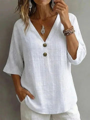 Casual Solid Color V-neck Half Sleeve Blouse