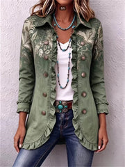 Bohemian Gold Floral Print Ruffle Long Sleeve Jacket