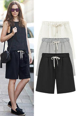 Solid Color with Pockets Elastic Waist Shorts