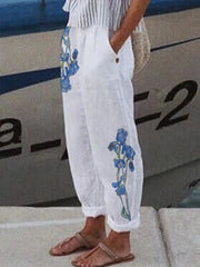 Irises Print with Pockets Casual Loose Pants