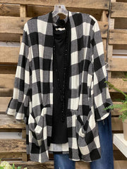 Plaid Color Block Long Sleeves Casual Cardigan