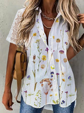 Floral Print Lapel Buttons Short Sleeves Blouse