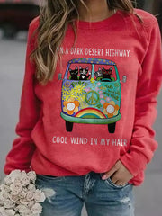 Letter Cartoon Cat Bus Print Long Sleeves Sweatshirt