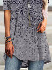 Tribal Print Boat Neck Short Sleeves Long T-shirt