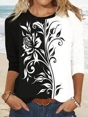 Floral Print Patchwork Crew Neck Long Sleeves Sweatshirt