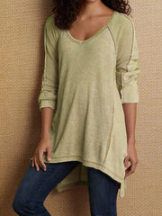 Solid Color V-neck Casual Long Sleeves Sweatshirt