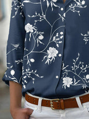 Floral Print Collared Buttons Long Sleeves Blouse