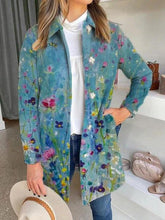 Floral Print Collared Casual Long Sleeves Coat