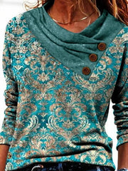 Ethnic Tribal Print Buttons Long Sleeves Sweatshirt