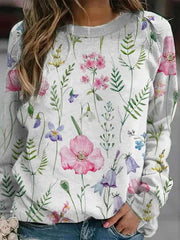 Floral Print Round Neck Long Sleeves Sweatshirt