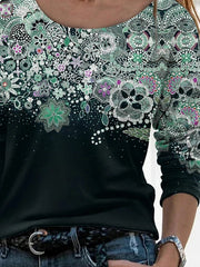 Floral Print Crew Neck Daily Long Sleeves Sweatshirt