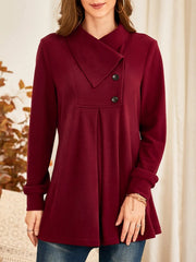 Solid Color Collared Buttons Long Sleeves Trendy Coat