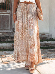 Floral Print Buttons Boho Elastic Waist Short Skirt
