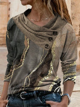 Marbling Print Buttons Casual Long Sleeves Sweatshirt