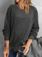 Solid Color Round Neck Long Sleeves Sweatshirt