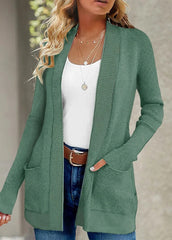Solid Color with Pockets Long Sleeves Sweater Cardigan