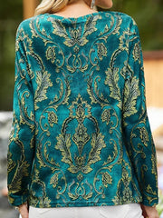 Ethnic Print Crew Neck Boho Long Sleeves Sweatshirts