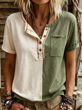 Women's Color-Block Short-Sleeve Henley T-Shirt