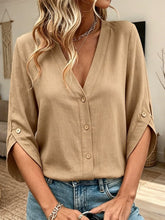Women's Casual Three-quarter Sleeve Cotton And Linen Shirt