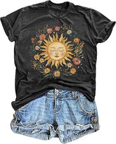 Boho Spiritual Sun Shirt for Women Cute Summer Vintage Hippy Floral Bohemian Graphic Tees Tops