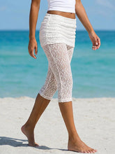Women's Mid-Rise Lace Stretch Capri Pants, Slim Fit Fashion Trousers for Spring & Summer Vacation