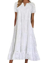 Women's Elegant Strategic Cutout V-neck Short Sleeve Maxi Dress