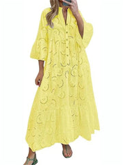 Women's Lace Eyelet Maxi Dress with Pockets