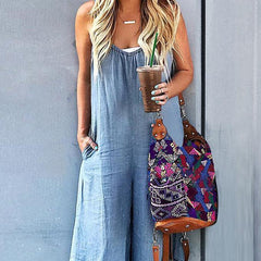 Women's Solid Color with Pockets Casual Wide Leg Jumpsuit