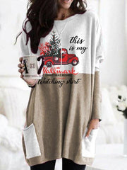 Christmas Truck Alphabet Print Round Neck Sweatshirt