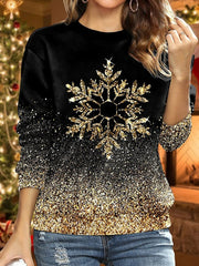 Christmas Crew Neck Gradient Snowflake Loose Casual H-Line Long Sleeve Sweatshirt