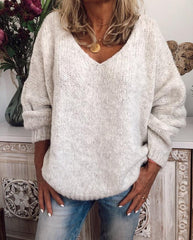 Solid Color V-neck Long Sleeves Casual Sweater