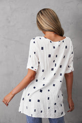Women's Round Neck Geometric Print Short Sleeves T-shirt